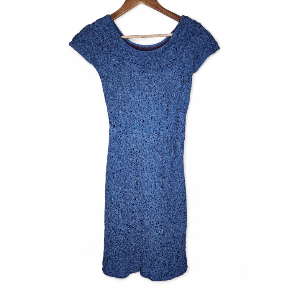 1950 Ribbon Knit Vintage Wiggle Dress in Blue Size XS